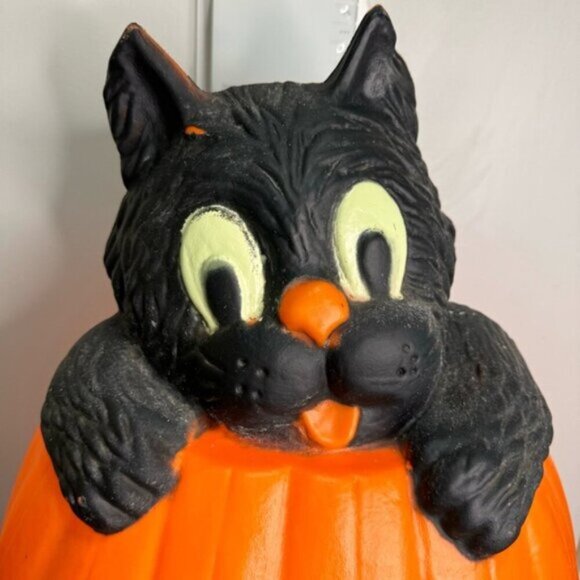 Vintage 90s Halloween Blow Mold Pumpkin Black Cat Jack-O-Lantern - Picture 2 of 15